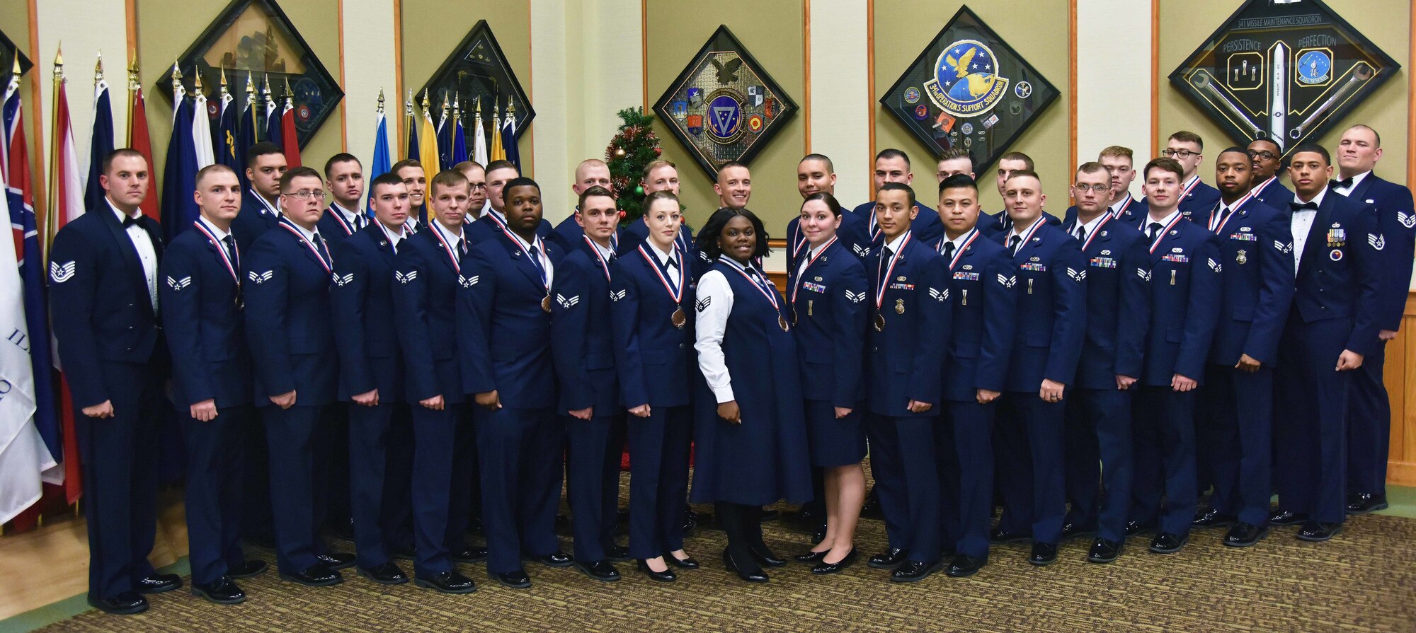 341st Force Support Squadron Airman Leadership School Class 19-B graduated Dec. 19, 2018, at Malmstrom Air Force Base, Mont. Thirty-two Airmen from units across the 341st Missile Wing received their diplomas during a ceremony held at the Grizzly Bend. (U.S. Air Force by Senior Airman Magen M. Reeves)
