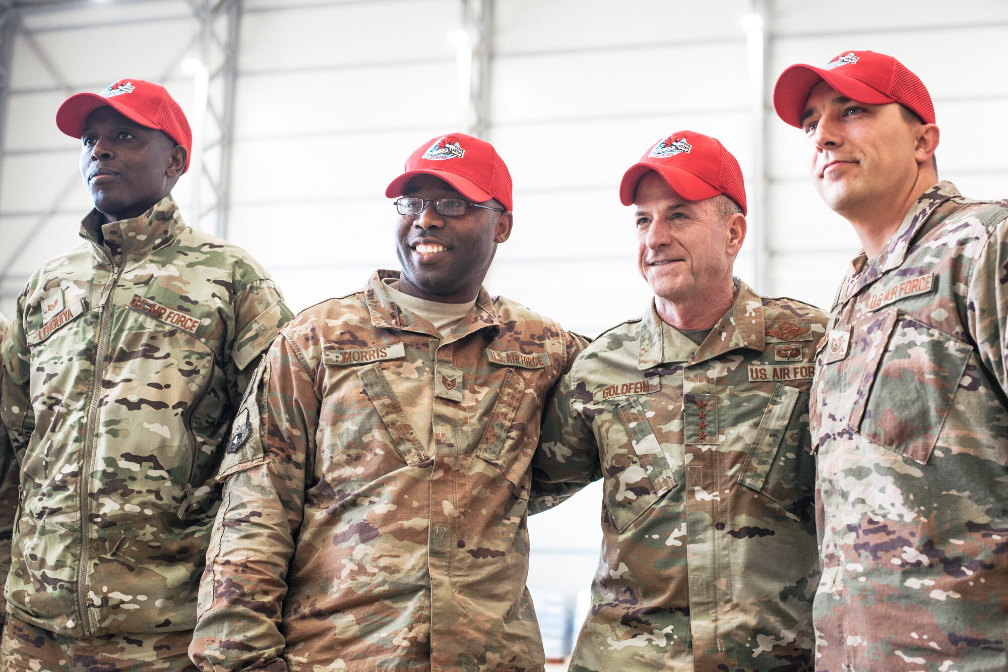 Air Force Chief of Staff Gen. David L. Goldfein stands with Rapid Engineer Deployable Heavy Operational Repair Squadron Engineer Airmen for a group photo at an undisclosed location in Southwest Asia, Dec. 22, 2018. RED HORSE is a highly mobile civil engineer response force to support contingency and special operations worldwide. Goldfein toured the Air Force Central Command's area of responsibility checking in with Airmen, recognizing outstanding performers and offering thanks to Airmen in the field. (U.S. Air Force photo by Staff Sgt. Jordan Castelan)