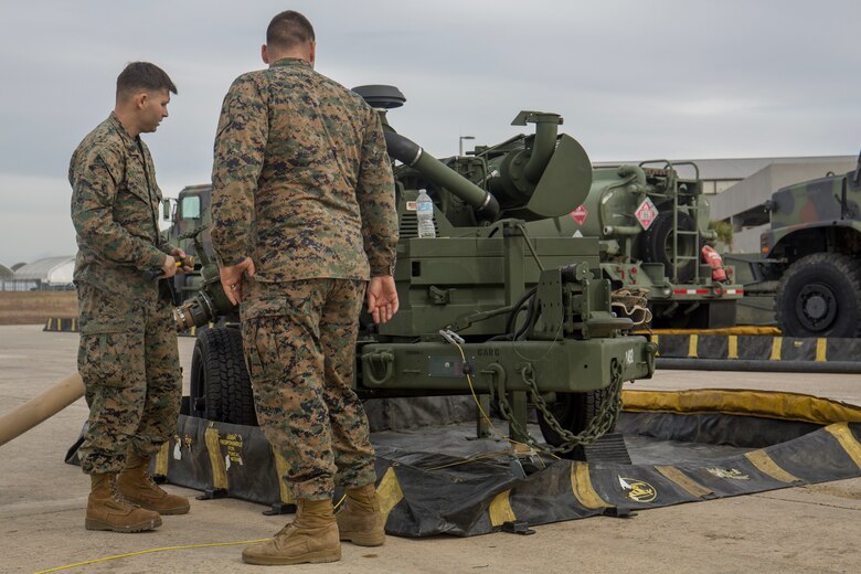 Marines with MWSD-273 conduct a Forward Arming and Refueling Point exercise aboard Marine Corps Air Station Beaufort, SC, Dec. 19, 2018. The FARP trained the Marines for upcoming exercises and deployments.(U.S. Marine Corps photo by Cpl. Debra S. Sainer/Released)