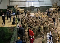 Marine Corps Gen. Joe Dunford, chairman of the Joint Chiefs of Staff, meets with deployed soldiers in Poznan, Poland, Dec. 26, 2018. Dunford, along with USO entertainers, visited service members who are away from home during the holidays. This year’s entertainers include actors Milo Ventimiglia, Wilmer Valderrama, DJ J Dayz, Fittest Man on Earth Matt Fraser, 3-time Olympic Gold Medalist Shaun White, Country Music Singer Kellie Pickler, and comedian Jessiemae Peluso.