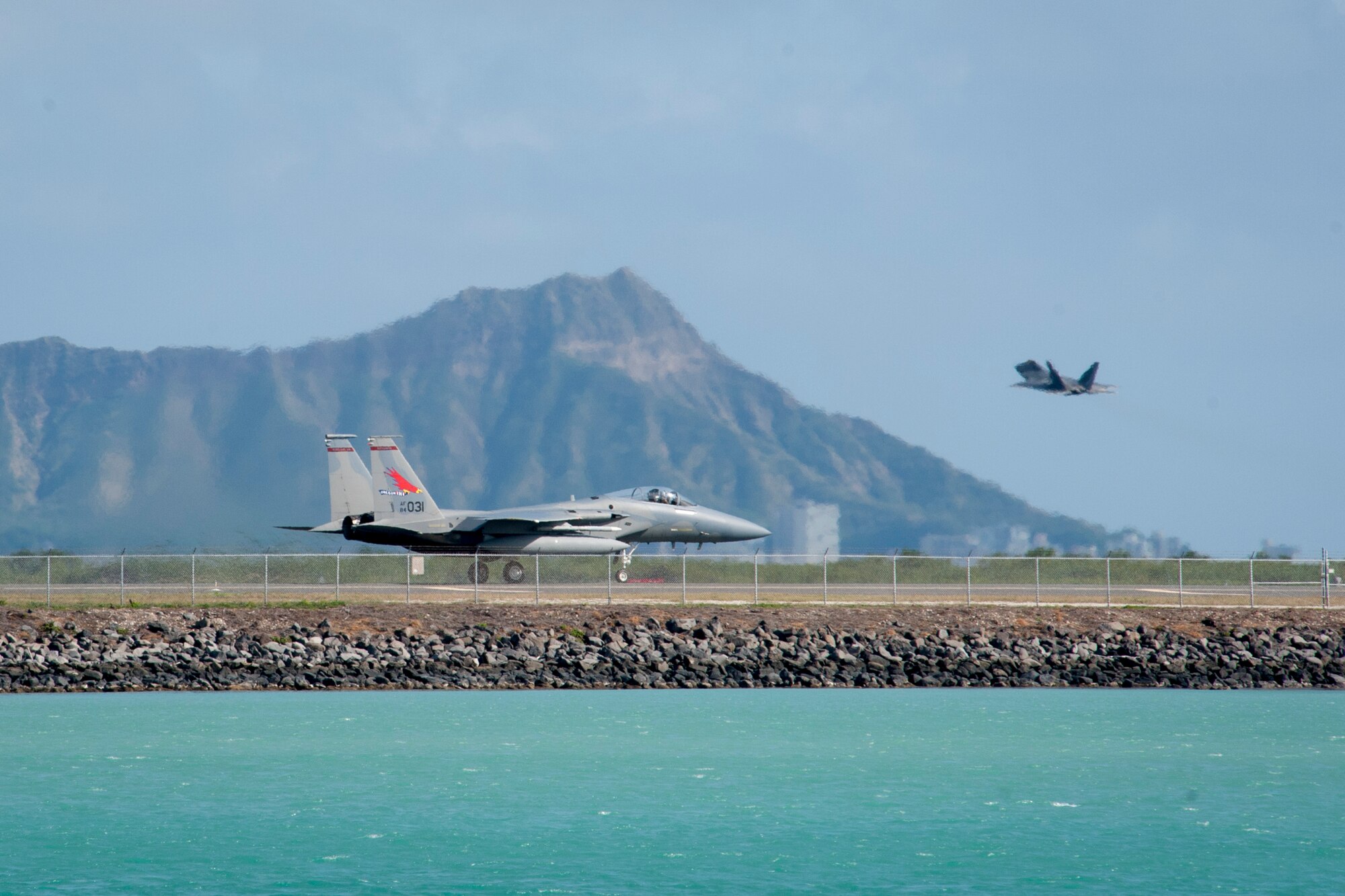 An Oregon Air National Guard F-15 Eagle, from the 142nd Fighter Wing, taxis toward the Joint Base Pearl Harbor-Hickam runway Dec. 10, 2018