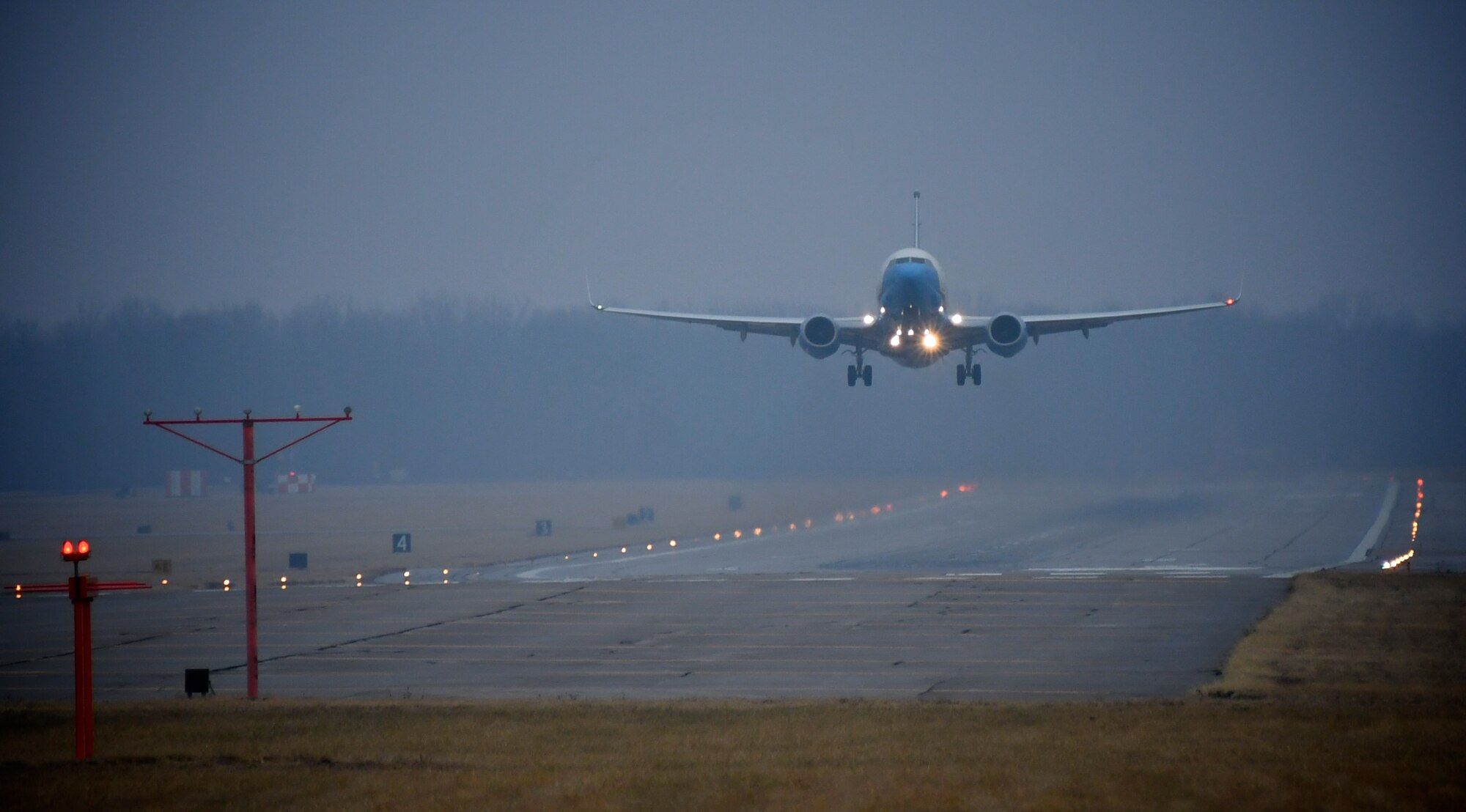 A 932nd Airlift Wing C-40C aircraft takes off on a training flight Jan. 9, 2018, at Scott Air Force Base, Ill. The unit is responsible for maintaining and flying four of the distinguished visitor airlift planes worldwide.  The 932nd Airlift Wing is a 22nd Air Force unit, based in southern Illinois near the towns of Belleville, Mascoutah, and Shiloh. The 932nd Airlift Wing is the only reserve unit flying this unique mission under Air Force Reserve Command. Other major areas supporting the reserve unit are the 932nd Mission Support Group, 932nd Medical Group and the 932nd Maintenance Group.  Citizen Airmen come from more than 30 states during 932nd Unit Training Assembly (UTA) weekends to be part of the team  (U.S. Air Force photo by Lt. Col. Stan Paregien)