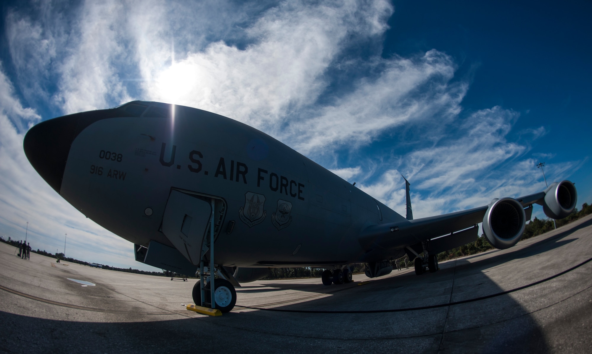 A KC-135 Stratotanker aircraft sits on the flightline at MacDill Air Force Base, Fla., Jan. 30, 2018 prior to a refueling flight with the 914th Air Refueling Wing (ARW) from Niagara Air Reserve Station, N.Y.