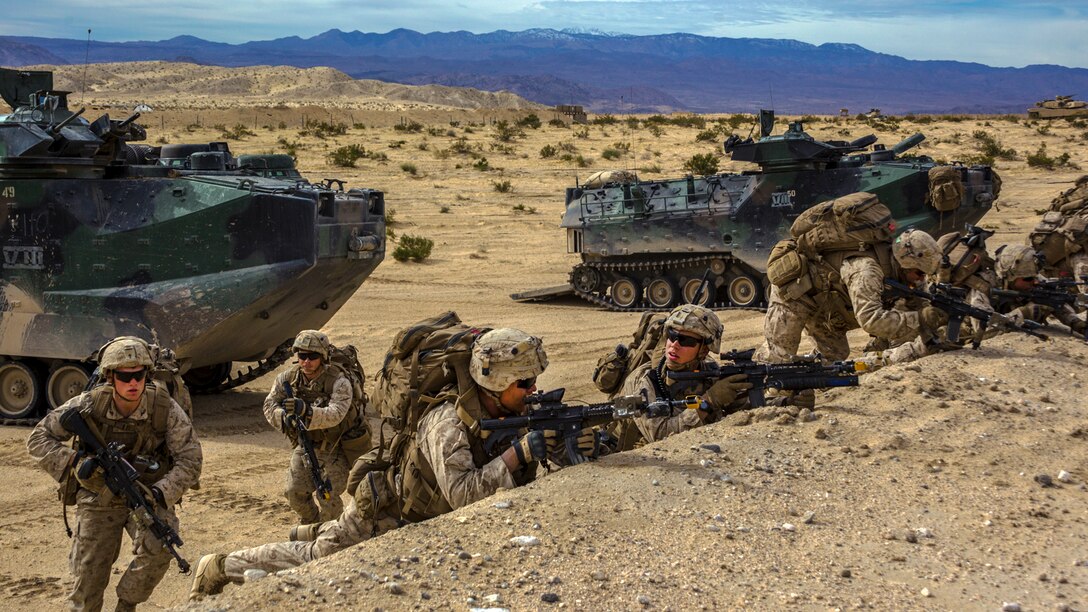 Marines practice assault skills on a range during an exercise in California.