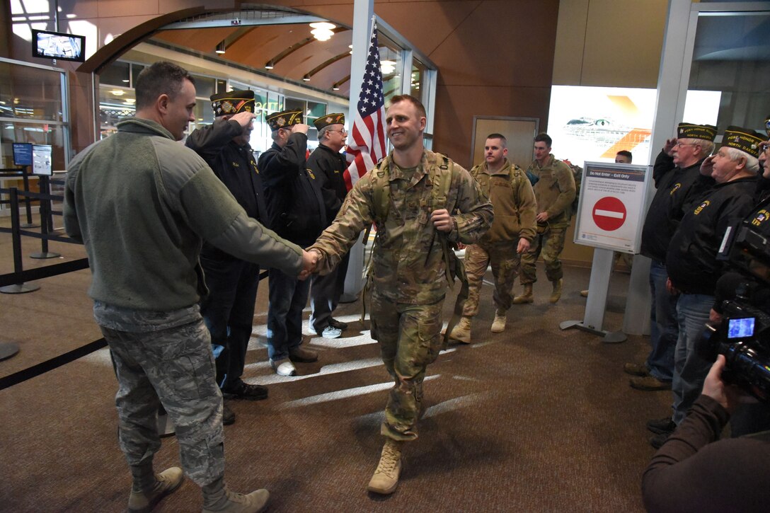 119th Security Forces members return from deployment Feb. 1, 2018.