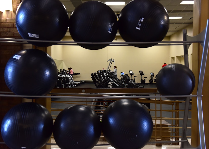 A variety of exercise equipment is available for use in the Fitness Center at Whiteman Air Force Base, Mo., Jan. 24, 2018. The cardiovascular room is equipped with stair steppers, treadmills, recumbent bikes and cross trainers, which are fitted with cardio-theater featuring cable television and satellite radio. (U.S. Air Force photo by Staff Sgt. Danielle Quilla)