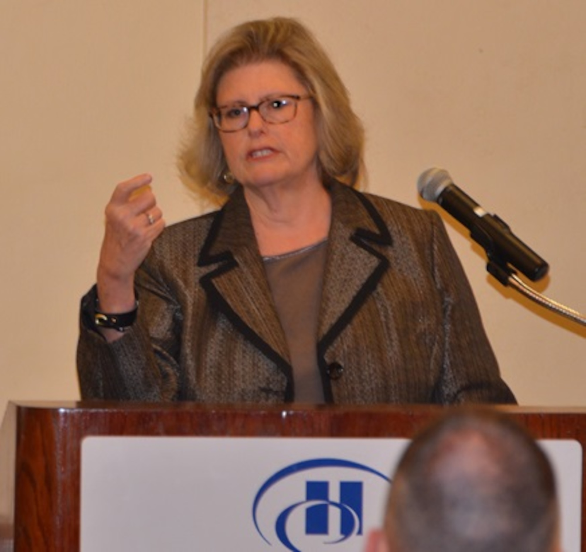 Monica Anders, director of the Resource Management Directorate at the Air Force Installation and Mission Support Center, welcomes workshop attendees, Jan. 30. Financial services technicians from around the Air Force gathered in San Antonio for the 2018 Air Force Financial Services Workshop, hosted by AFIMSC in partnership with the Air Force Accounting and Finance Office and Defense Finance and Accounting Service.