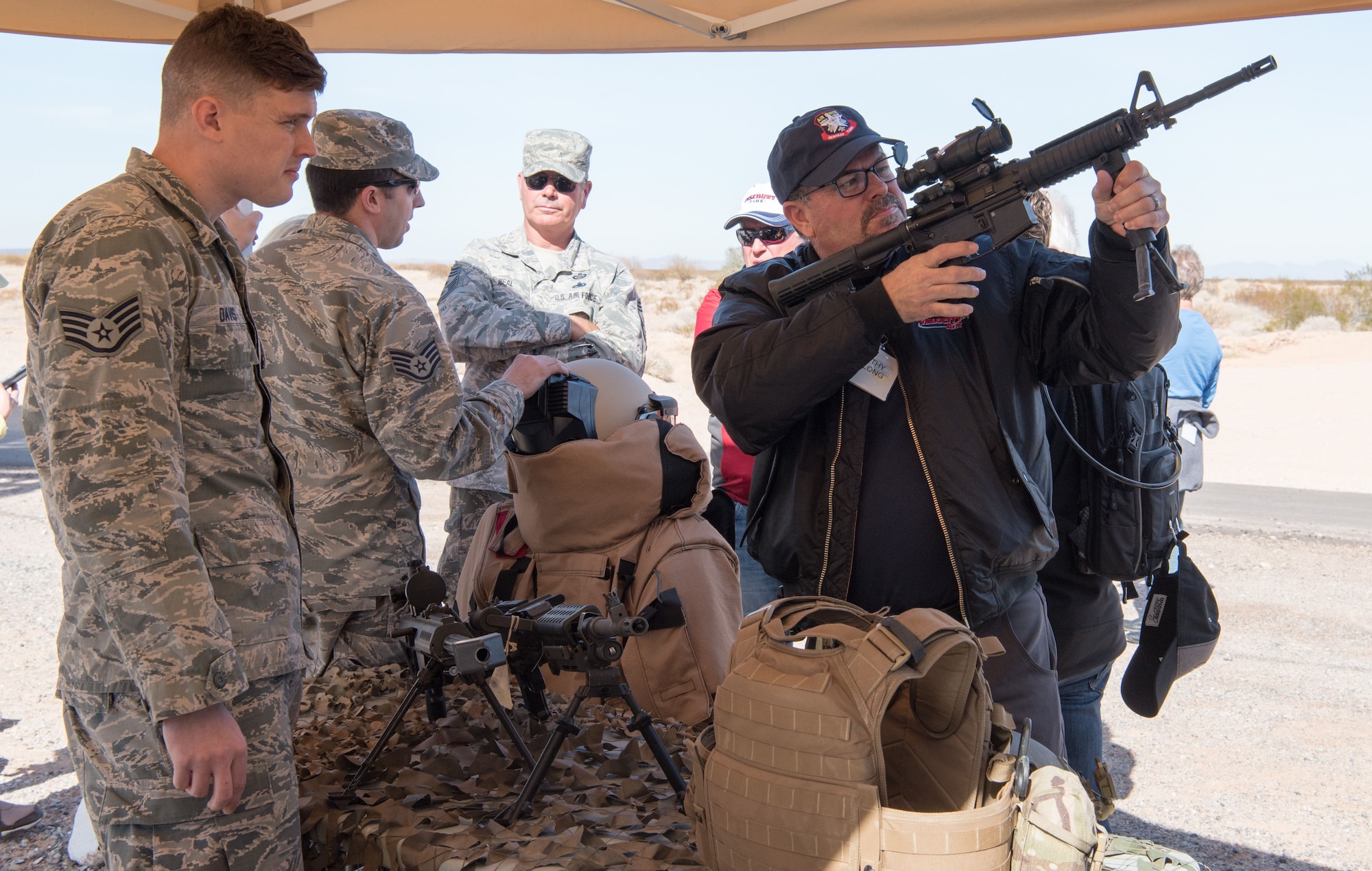 944th Fighter Wing Reserve Citizen Airmen and 162nd Wing Arizona Air National Guardsmen partnered to offer the attendees a unique view of pilot training during an overnight trip to Gila Bend Auxiliary Airfield and the Barry M. Goldwater Range Jan. 18 and 19.