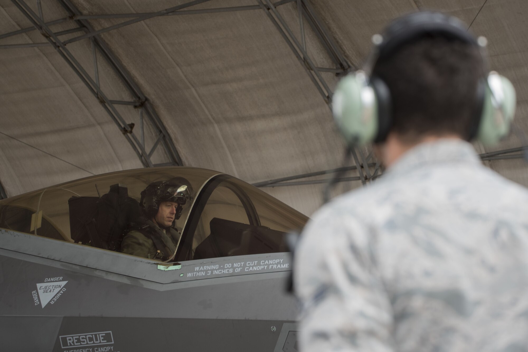 U.S Air Force Lt. Col. Bradley Turner, 86th Fighter Weapons Squadron F-35 lead evaluator, sits in an F-35A Lightning II prior to take off Jan. 29, 2018, at Eglin Air Force Base, Fla. The 33rd Fighter Wing conducted the first of its kind expanded Lightning Top Off Course designed to ensure F-35A pilots are prepared to enter the Combat Air Forces. The exercise is an opportunistic enhancement of LiTOC to shorten the training timeline while improving the quality of mission qualifications training. (U.S. Air Force photo by Staff Sgt. Peter Thompson/Released)