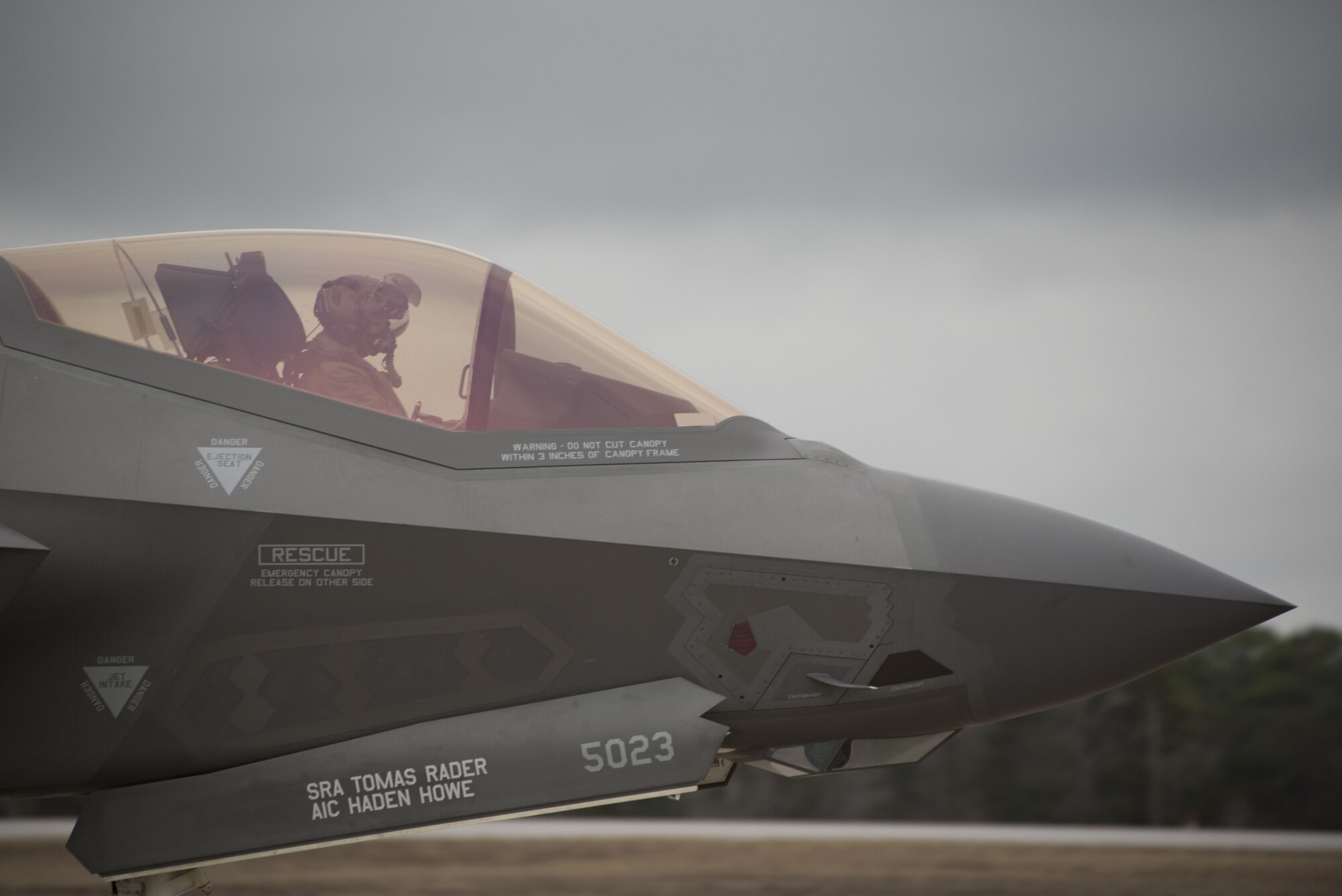 An F-35A Lightning II assigned to the 33rd Fighter Wing is taxied prior to participating in an expanded Lightning Top Off Course Jan. 29, 2018, at Eglin Air Force Base, Fla. Expanded. Expanded LiTOC provides a capstone training opportunity for F-35A pilots entering the Combat Air Force by providing pilots who participate in the exercise with experience to prepare them to enter the fight. (U.S. Air Force photo by Staff Sgt. Peter Thompson/Released)