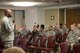 72nd Air Base Wing Commander Col. Kenyon Bell speaks to attendees at the first of two Tinker Town Hall sessions held Jan. 26 at the Tinker Club. Col. Bell discussed gate construction around the base and introduced the new management team of Balfour Beatty Communities.