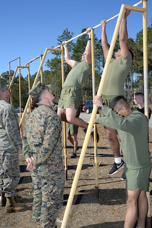 Marines participate in a mock Physical Fitness Test