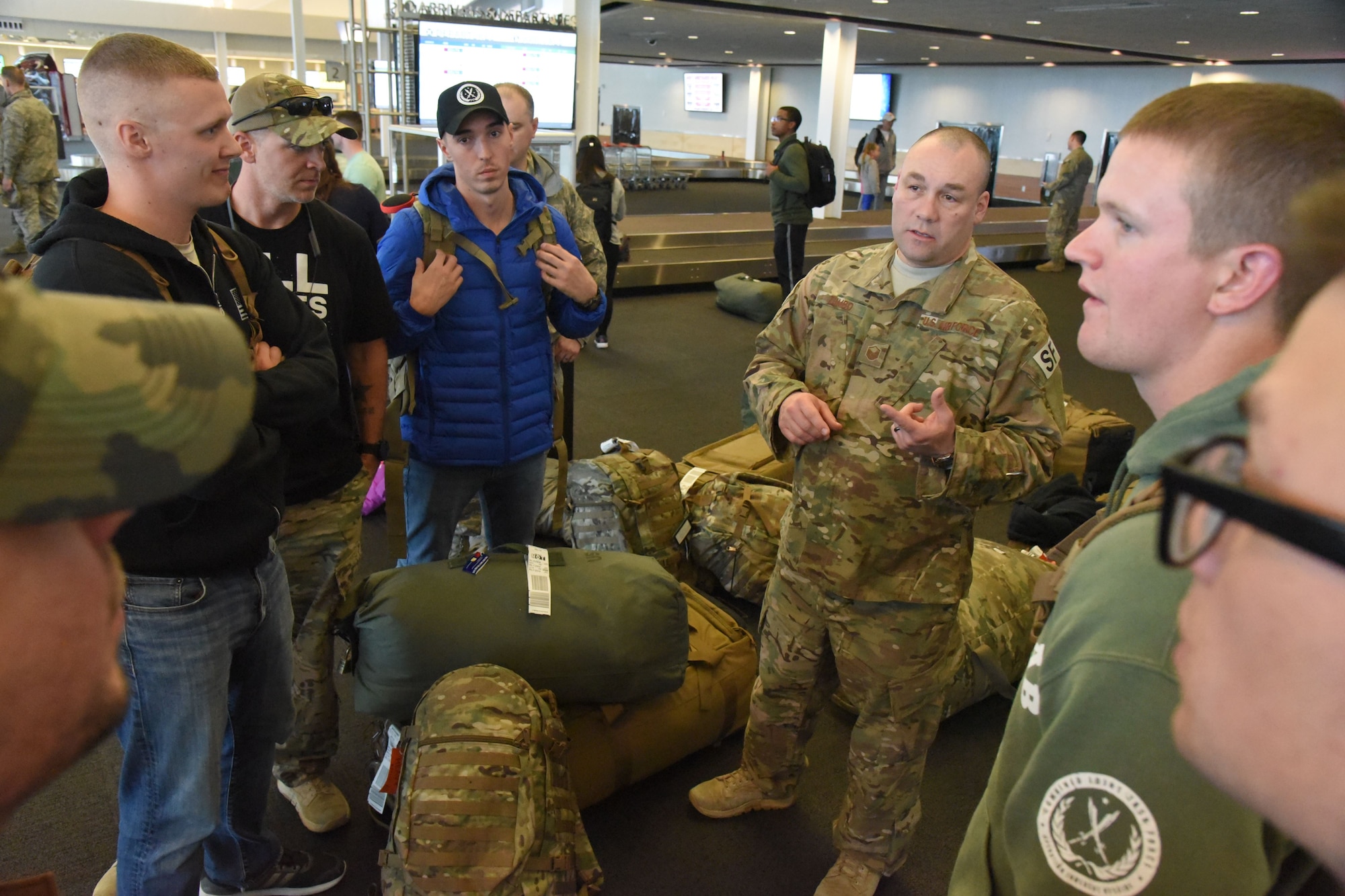 Twelve members of the 219th Security Forces Squadron returned home to the Minot International Airport, Minot, N.D., upon completion of their six-month deployment to southwest Asia Feb. 2, 2018.