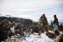 Marines with Task Force Arctic Edge take an avalanche awareness class during cold weather training at Marine Corps Mountain Warfare Training Center, Bridgeport, Calif., Jan. 27, 2018. Approximately 90 Marines participated in the week-long event where they learned survival skills, how to traverse mountainous terrain and cold weather weapons maintenance. The training will prepare the Marines for joint-force training exercise Artic Edge in northern Alaska, which will expose Marines to the peninsula’s weather extremes. (U.S. Marine Corps photo by Sgt. Brianna Gaudi)