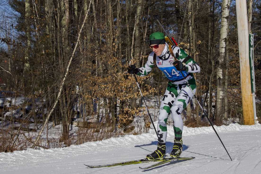 Roberts Wynn, Vermont National Guard Biathlon Team, competes in a sprint race at Camp Ethan Allen Training Site