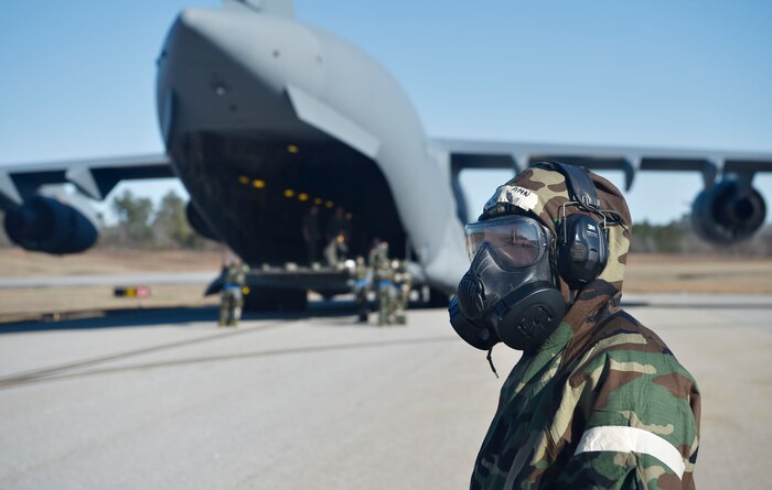 U.S. Air Force Airman Dalton Degeneffe, 321st Contingency Response Squadron, 621st Contingency Response Wing, Joint Base McGuire-Dix-Lakehurst, New Jersey, participates in Exercise Crescent Moon Jan. 30, at Joint Base Charleston’s North Auxiliary Airfield near Orangeburg, South Carolina.