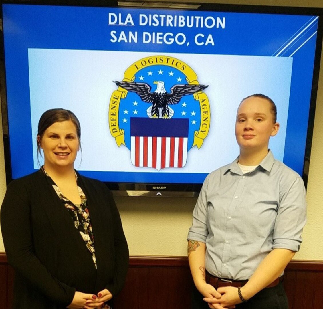 DLA Distribution San Diego, California, in conjunction with the Department of Defense’s Operation Warfighter internship program, recently hosted Navy Petty Officers Heather Fournier and Christine Broadhurst.
