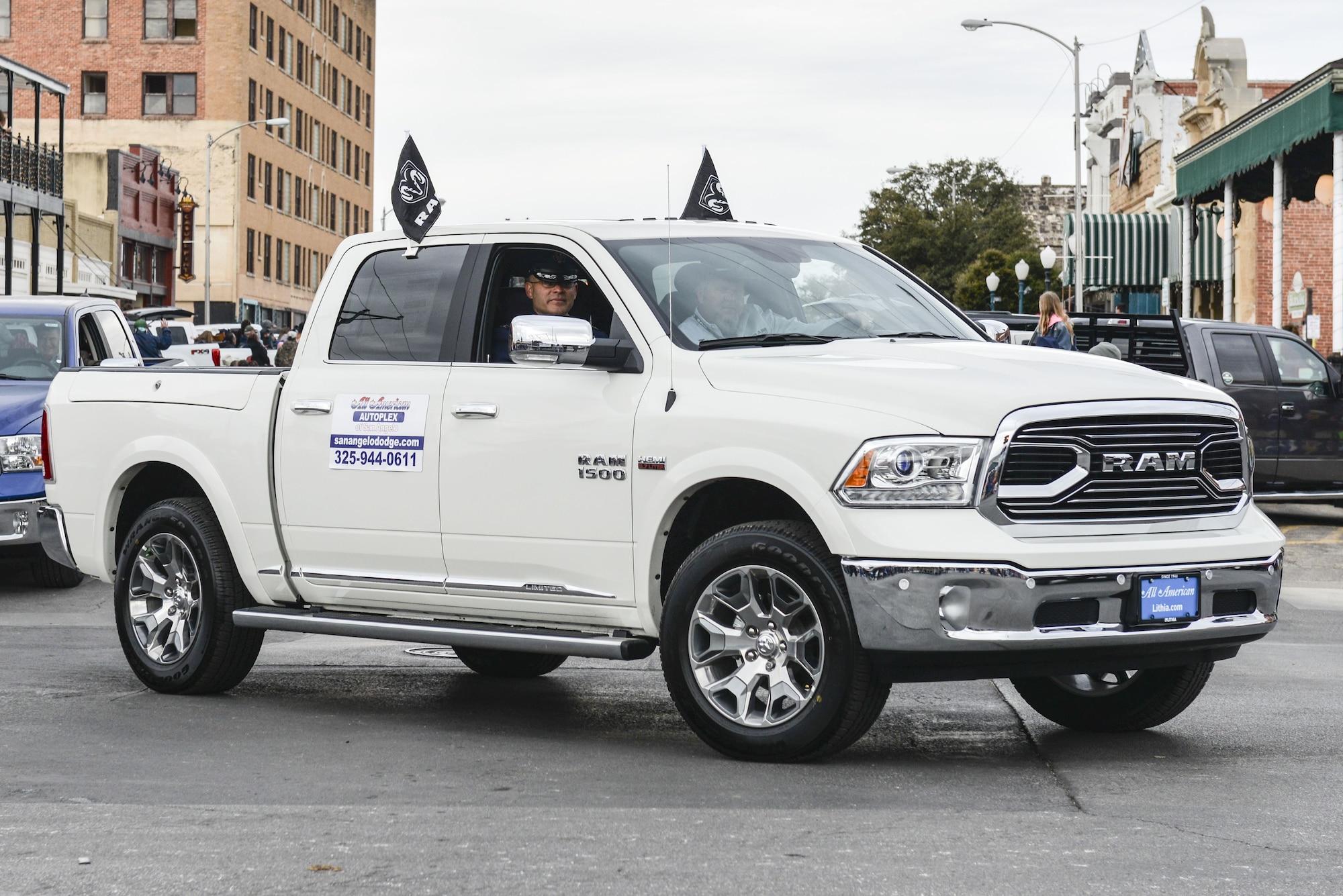 U.S. Air Force Col. Alejandro Ganster, 17th Training Group commander, participates in the rodeo parade in downtown San Angelo, Texas, Feb. 3, 2018. The rodeo parade was the official kickoff of the San Angelo Stock Show and Rodeo. (U.S. Air Force photo by Aryn Lockhart/Released)