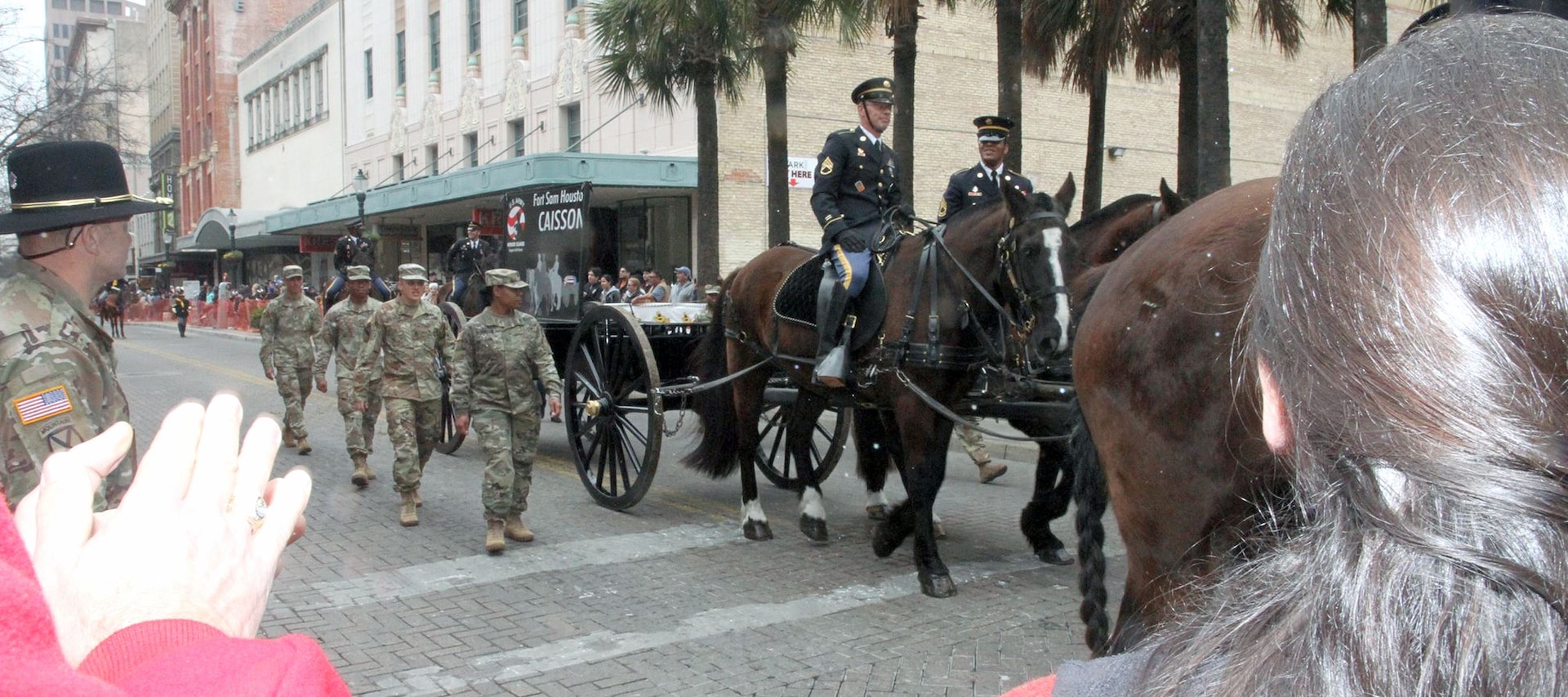 The Fort Sam Houston Caisson Section was just one of three military equestrian units in the parade, joining the Fort Hood-based 1st Cavalry Division Horse Detachment and the U.S. Marine Corps Mounted Color Guard.