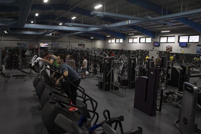 U.S. Marines, Sailors, civilian Marines, and base personnel aboard Marine Corps Base Hawaii, exercise at the newly remodeled Semper Fit Gym, Feb. 2, 2018. The newly remodeled HITT Center and Fitness Center feature new equipment, flooring, and infrastructure designed to ensure that Marines aboard the installation can produce readiness by being able to better ready themselves for the challenges of the modern warfighter. (U.S. Marine Corps photo by Sgt. Alex Kouns)