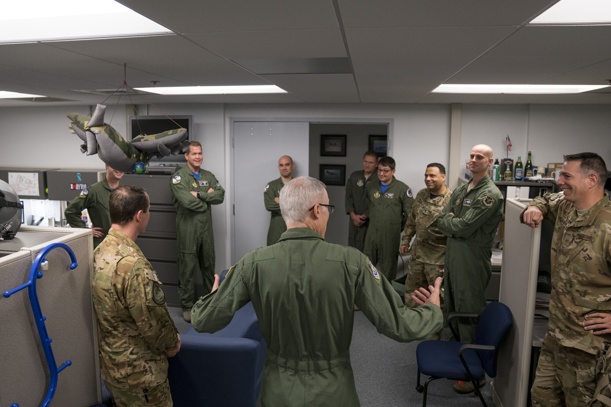 Maj. Gen. Craig La Fave, 22nd Air Force commander, speaks with members of the 339th Flight Test Squadron Feb. 2, 2018, at Robins Air Force Base, Georgia. This was La Fave's first visit to the unit since taking his new position in November of 2017. (U.S. Air Force photo by Jamal D. Sutter)
