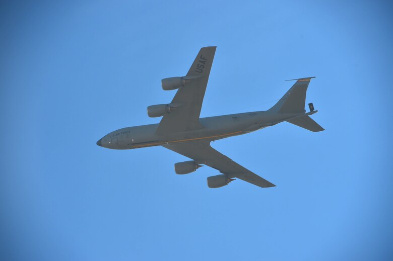 A KC-135 Stratotanker, performs routine flight training