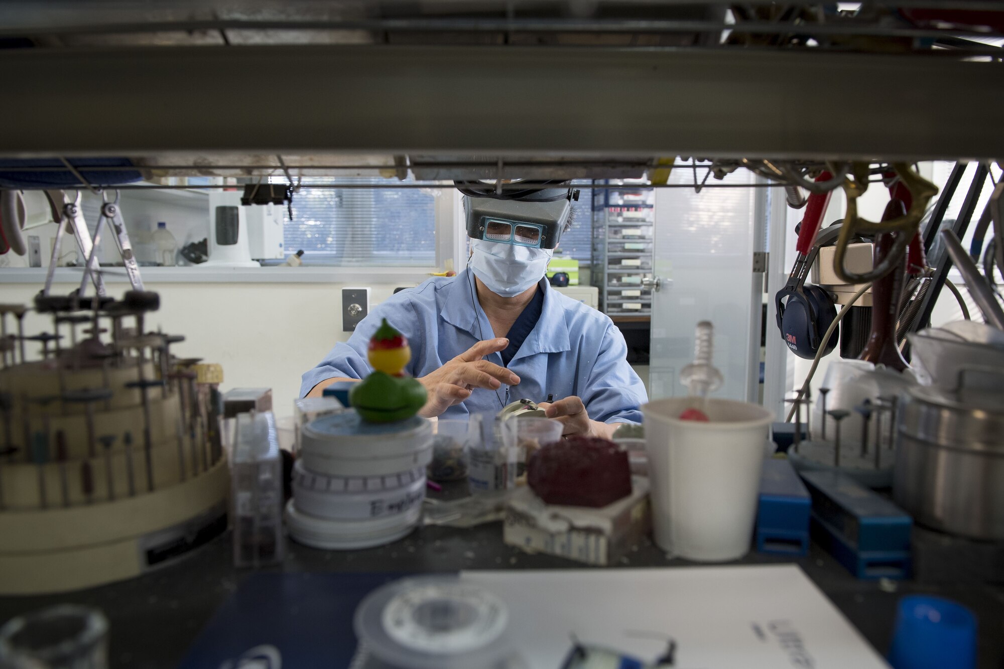 Fujio Ishikawa, 374th Dental Squadron dental lab technician, prepares dental molds, Jan. 29, 2018, at Yokota Air Base, Japan.