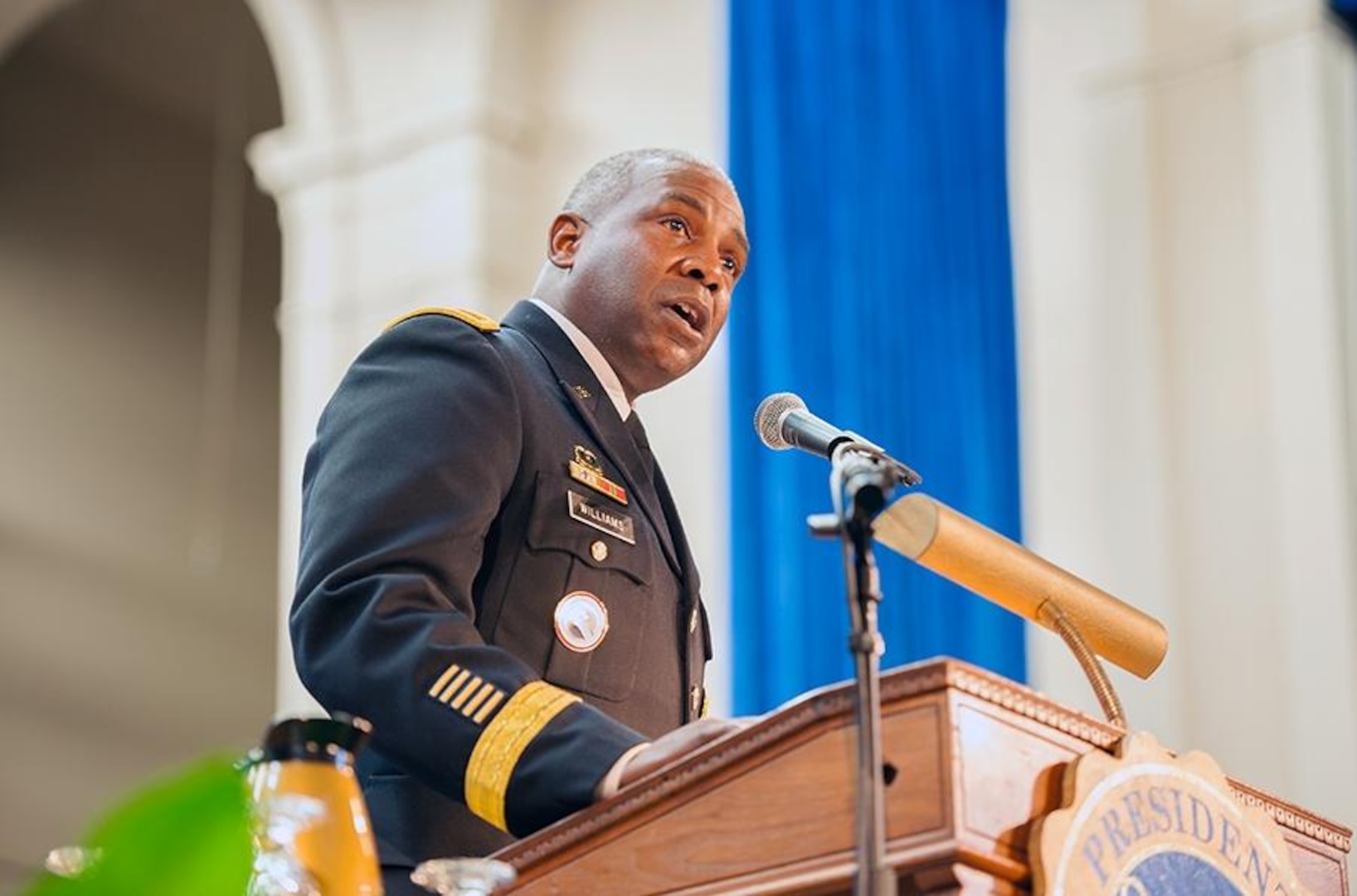 Defense Logistics Agency Director Army Lt. Gen. Darrell K. Williams delivers the keynote address at the Hampton University Founder’s Day Ceremony Jan. 28.