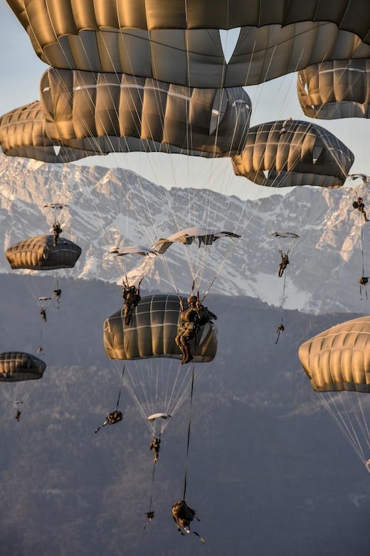 U.S. paratroopers using T-11 parachutes, conduct an airborne