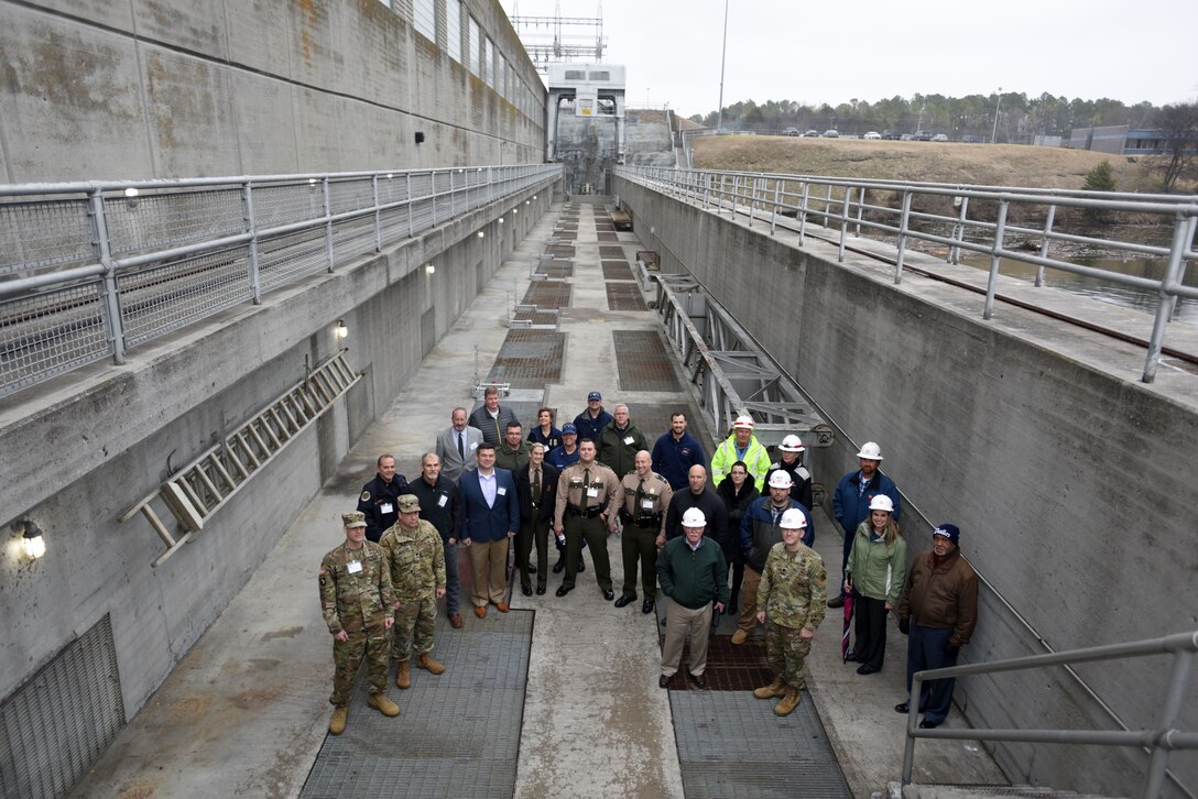 Participants of First Responders Day pose for a group photo at the Old Hickory Dam Hydropower Plant during a tour of the project on the Cumberland River in Hendersonville, Tenn., Feb. 1, 2018. (USACE photo by Lee Roberts)