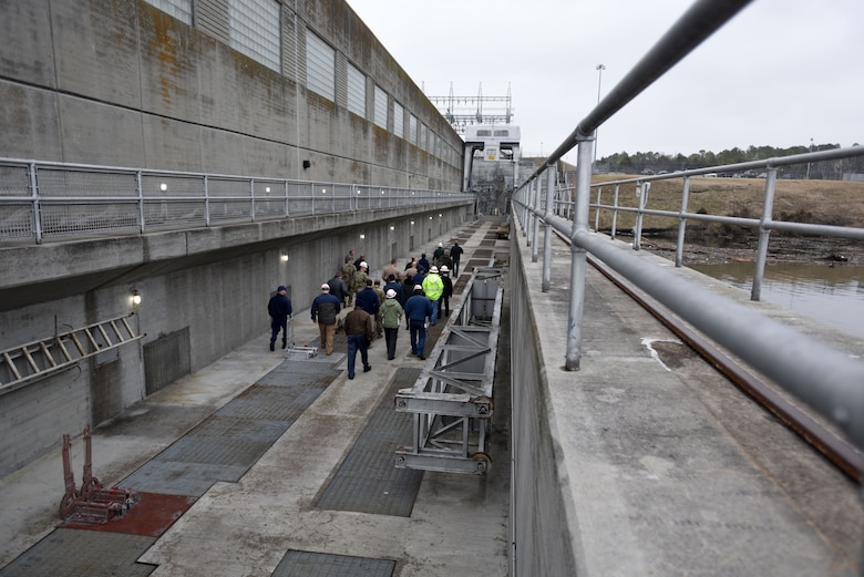 Participants of First Responders Day tour the Old Hickory Dam Hydropower Plant at the project on the Cumberland River in Hendersonville, Tenn., Feb. 1, 2018. (USACE photo by Lee Roberts)