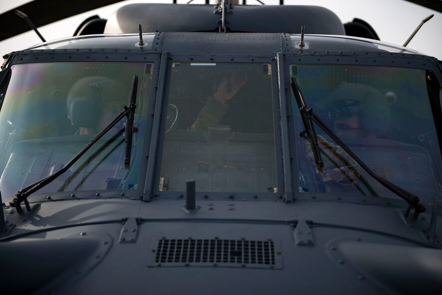 Mike Garner, left, and Bob Walker, both flight test contractors shut down an HH-60G Pave Hawk, Jan. 16, 2018, at Moody Air Force Base, Ga. From 16-25 Jan., Airmen from the 723d AMXS performed 216 hours of maintenance on an HH-60 after it returned to Moody following 350 days of depot maintenance at Naval Air Station (NAS) Jacksonville. While at NAS Jacksonville, the HH-60 underwent a complete structural overhaul where it received new internal and external components along with repairs and updated programming. (U.S. Air Force photo by Airman 1st Class Erick Requadt)