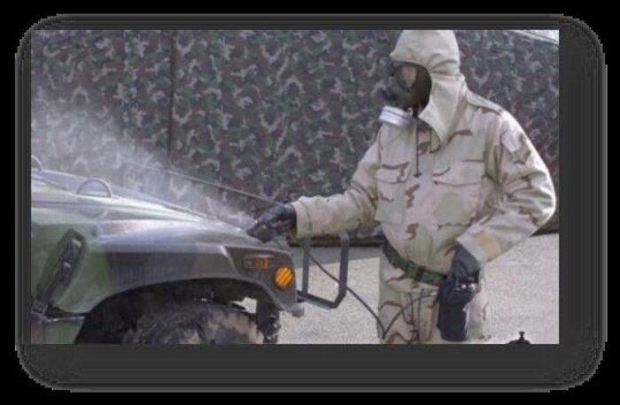 IMAGE: SCHOFIELD BARRACKS, Hawaii – A U.S. Army Soldier decontaminates a military vehicle with the Dahlgren Decontamination solution, known as Dahlgren Decon. The Federal Laboratory Consortium for Technology Transfer (FLC) selected Dahlgren Decon technology for a 2018 Excellence in Technology Transfer Award, Naval Surface Warfare Center Dahlgren Division (NSWCDD) announced, Feb. 2. Dahlgren Decon was invented and developed by NSWCDD to defend warfighters against chemical, biological, and radiological agents. In September 2016, the command signed an exclusive license agreement with First Line Technology, a Virginia-based small business, permitting it to manufacture the life-saving decontamination technology for warfighters and first responders nationwide.