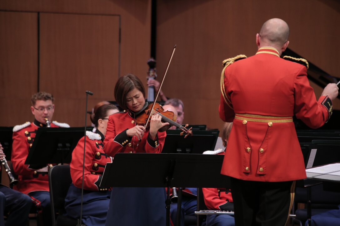 On Feb. 4, 2018, the Marine Band performed "Once Upon a Time" at the Schlesinger Center at Northern Virginia Community College in Alexandria, Va. Selections included Donizetti's Overture to Don Pasquale, Sarasate's Carmen Fantasy, and Flaherty's Ragtime: An American Story.