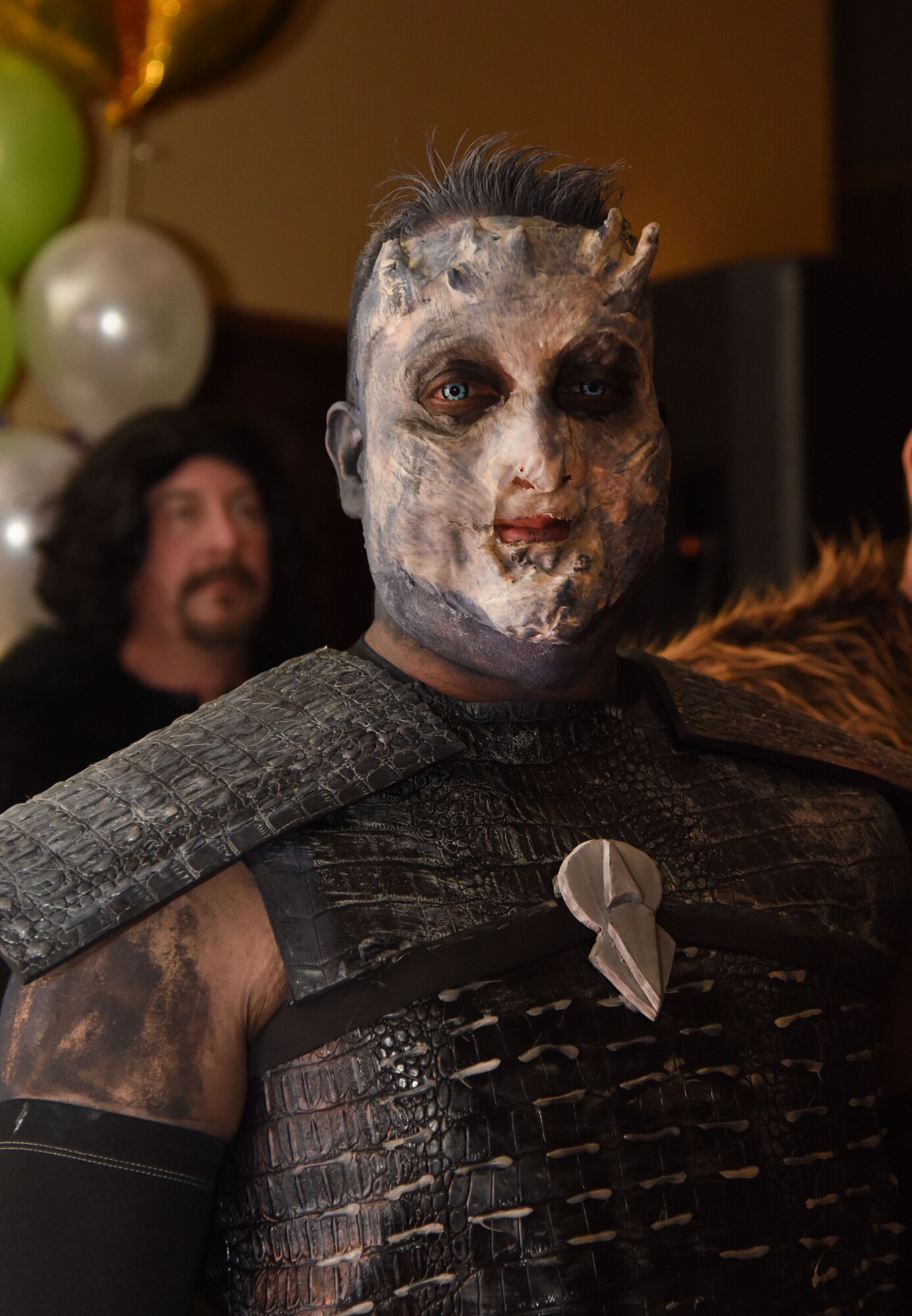 Senior Master Sgt. David Alvarado, 81st Inpatient Operation Squadron superintendent, dressed as a white walker from The Game of Thrones during the 30th Annual Krewe of Medics Mardi Gras Ball at the Bay Breeze Event Center Feb. 3, 2018, on Keesler Air Force Base, Mississippi. The Krewe of Medics hosts a yearly ball to give Keesler Medical Center personnel a taste of the Gulf Coast and an opportunity to experience a traditional Mardi Gras. The theme for this year's ball was Read It-Be It. (U.S. Air Force photo by Kemberly Groue)