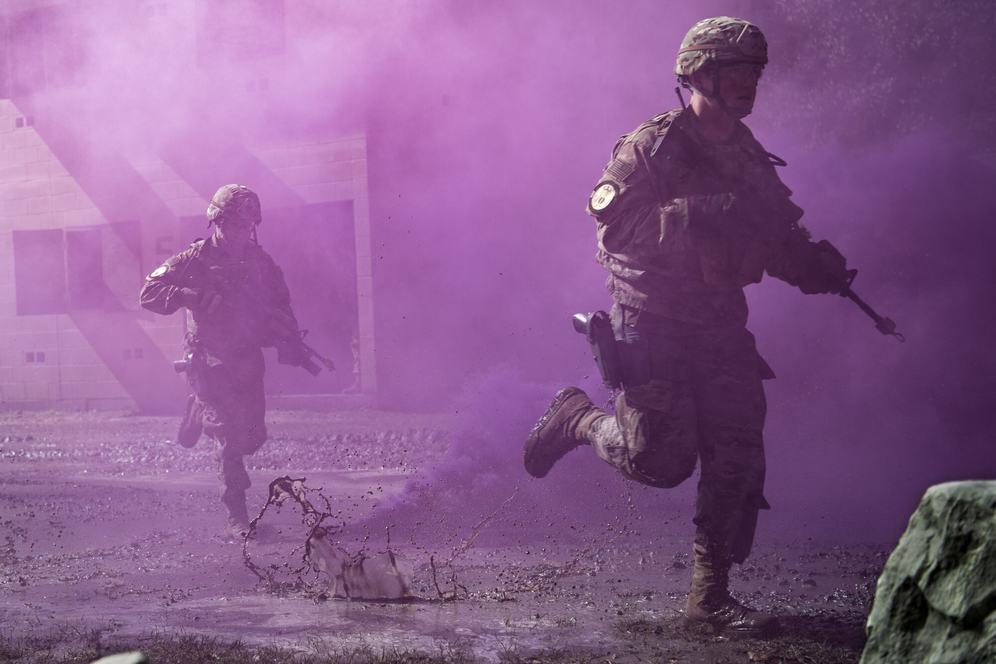 Airmen assigned to the 820th Base Defense Group advance their position during a capabilities demonstration at Moody Air Force Base, Ga., Feb. 5, 2018. The immersion was designed to give the 23d Wing’s leadership a better understanding of the 820th BDG’s mission, capabilities, and training needs. (U.S. Air Force photo by Senior Airman Daniel Snider)