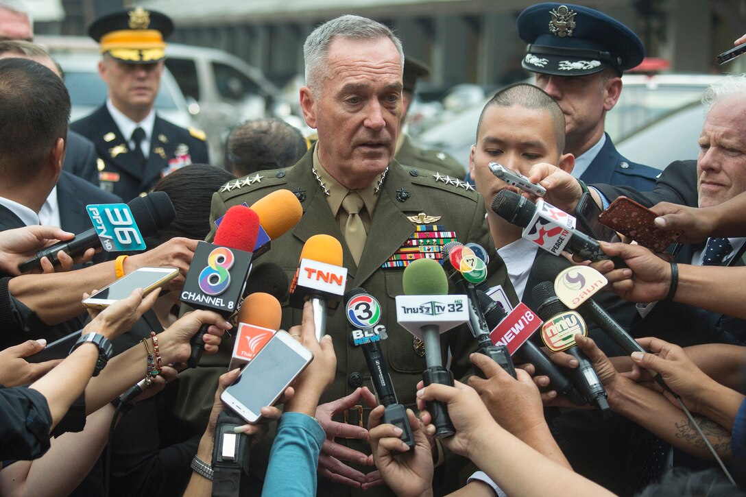 Marine Corps Gen. Joe Dunford, chairman of the Joint Chiefs of Staff, speaks to reporters in Bangkok,