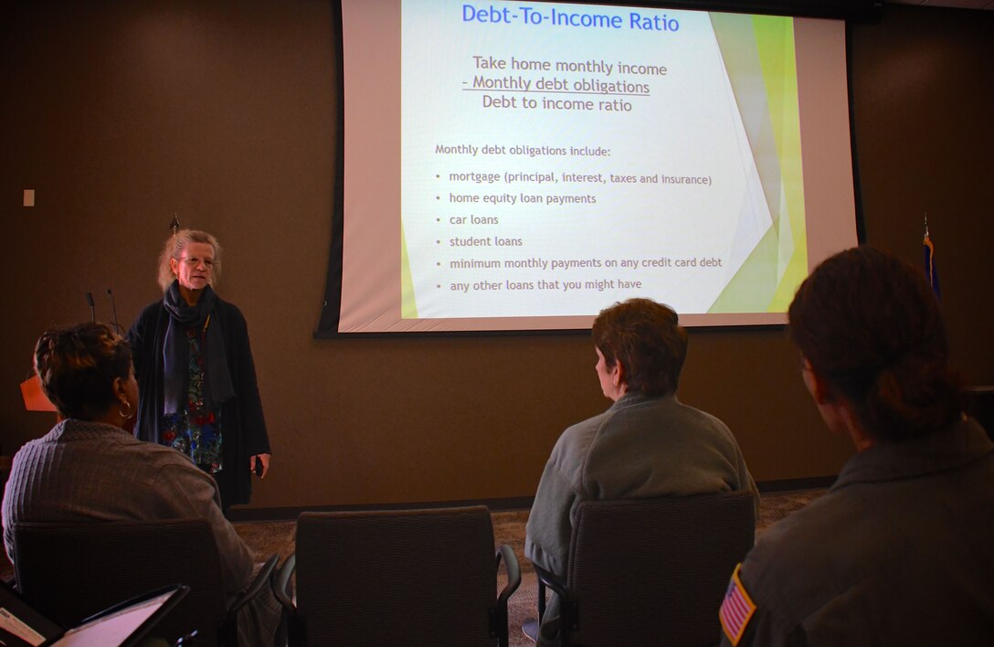 The Director of the 932nd Airlift Wing's Airman and Family Readiness Office, Deb Teague, spoke to unit members about finances Feb. 5, 2018, at Scott Air Force Base, Ill.  The topic was "How to Make the Most of Your Money" and was held at the 932nd AirliftWing Auditorium.  She provided snacks and pizza for those attending and answered many questions regarding money.  The next class will take place on Wednesday, Feb. 28, with a focus on the Thrift Savings Program (TSP) that is available to government civilians and military members.  Those interested in attending should call 932 Airman & Family Readiness at 229-7556 for more information.  (U.S. Air Force photo by Lt. Col. Stan Paregien)