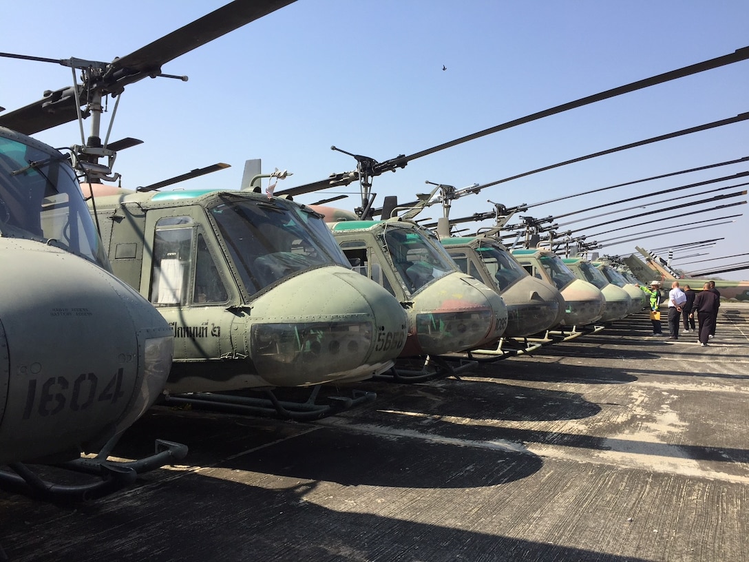 Former American UH-1H Huey helicopters provided to Thailand are received in place for disposal support from DLA Disposition Services in Thailand