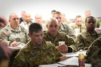 U.S. Army Reserve Soldiers listen to remarks during an Army Reserve Physical Security Workshop held at the Army Reserve’s 85th Support Command headquarters, Feb. 6-7, 2018.
