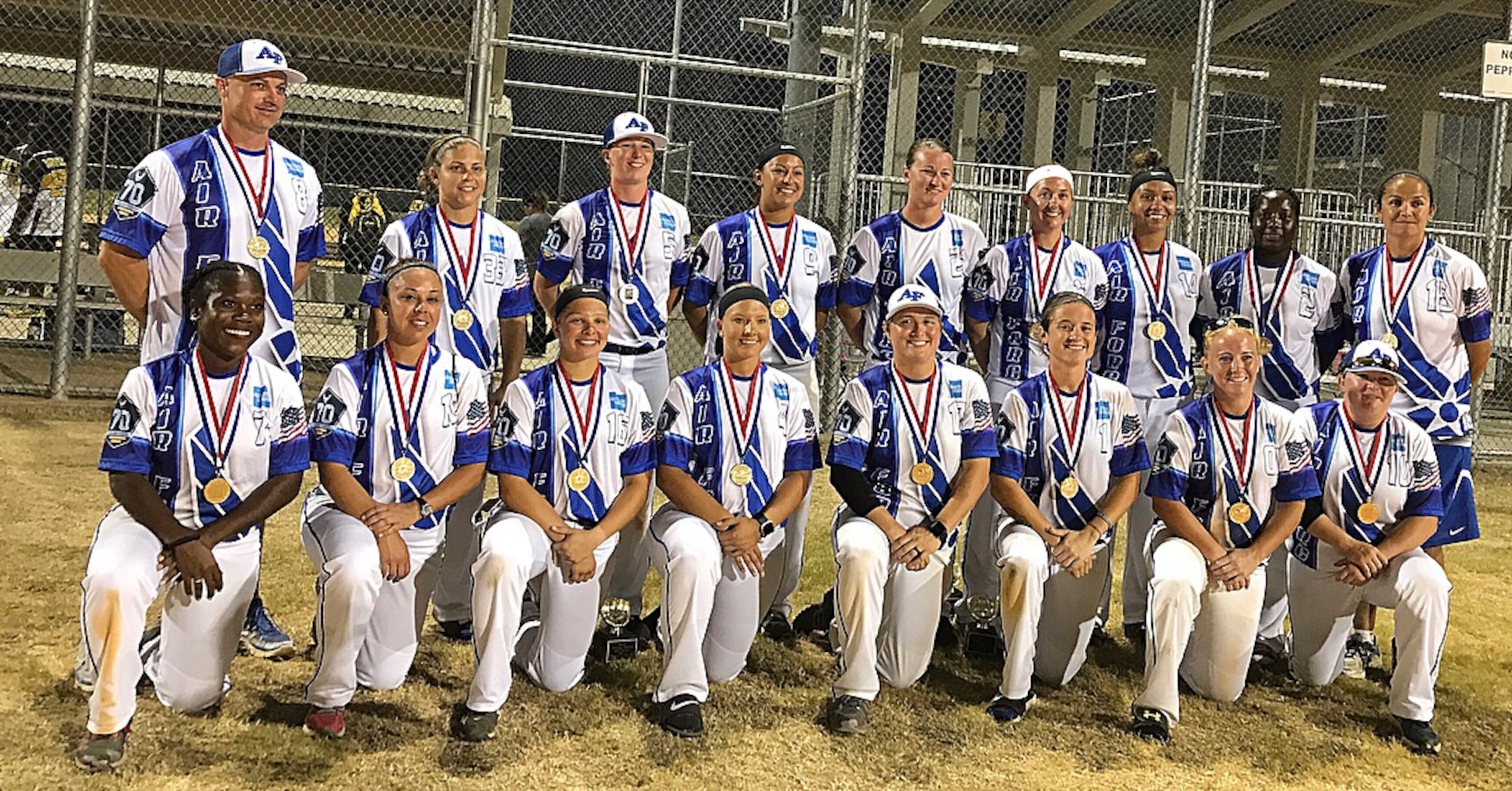 The All Air Force Softball Team poses for a group photo after winning the Armed Forces Championship game.