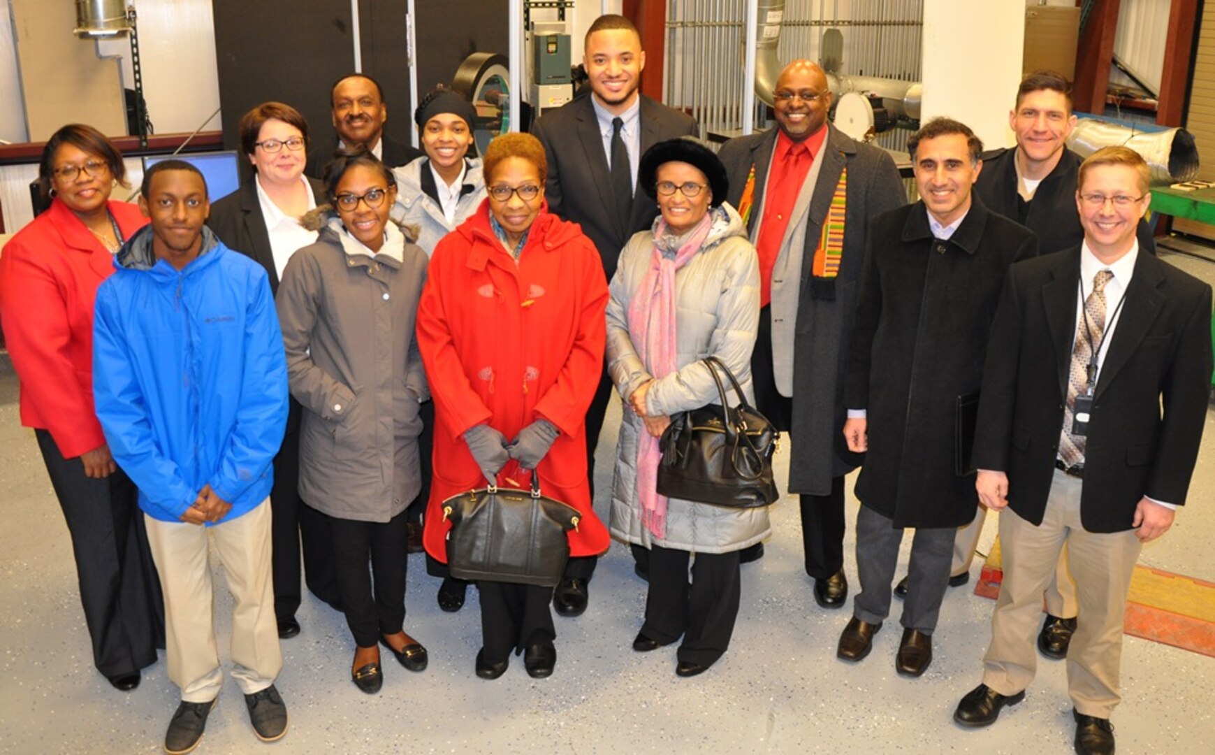 IMAGE: DAHLGREN, Va. (Feb. 2, 2018) - Hampton University officials, professors, and students are pictured with leaders from Naval Surface Warfare Center Dahlgren Division (NSWCDD) at the NSWCDD High Power Laser Facility during their tour of Dahlgren laboratories and test sites. NSWCDD leaders and technologists - including Hampton University alumni currently working at Dahlgren as scientists and engineers - briefed the Hampton University delegation on the command's mission, capabilities and technological programs as well as human resources initiatives. 
In turn, Dr. Danny Barnes, Hampton University director for cyber security and computer information systems - briefed NSWCDD officials about Hampton University which is comprised of seven schools - business, engineering and technology, liberal arts and education, nursing, pharmacy, science, Scripps Howard School of Journalism and Communications, and the University College.