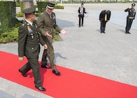 Marine Corps Gen. Joe Dunford, chairman of the Joint Chiefs of Staff, meets with Thai Army Gen. Tarnchaiyan Srisuwan, chief of the Defense Force, at the Royal Thai Armed Forces Headquarters in Bangkok, Feb. 7, 2018.