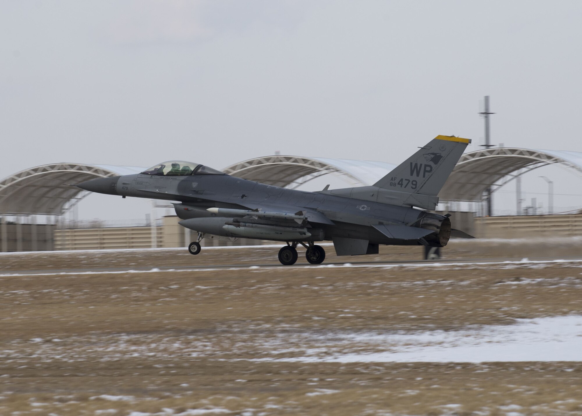 An F-16 Fighting Falcon assigned to the 80th Fighter Squadron “Juvats” returns to Kunsan Air Base, Repbulic of Korea, from the annual Commando Sling training exercise in Singapore, February 6, 2018. Jets and personnel tasked to the exercise were able to leave for the mission on-time due to the efforts made by sections within the 8th Mission Support Group, 8th Maintenance Group, and 8th Operations Group—ensuring cross-functional coordination continued the flight operations at Kunsan. (U.S. Air Force photo by Staff Sgt. Victoria H. Taylor)