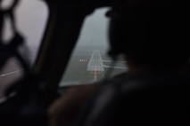 A NASA Armstrong Flight Research Center DC-8 jetliner pilot prepares to land on Ramstein Air Base, Germany, Jan. 31, 2018. The DC-8 pilot flew more than 40 hours over the skies of Europe for the bio-fuel test.