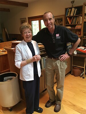 Kenneth Wade (right), Kansas City District outreach specialist, met with Aunit Malinkrodt, historian in Augusta, Missouri in 2017. Together they discussed river safety, boating safety and flood safety.