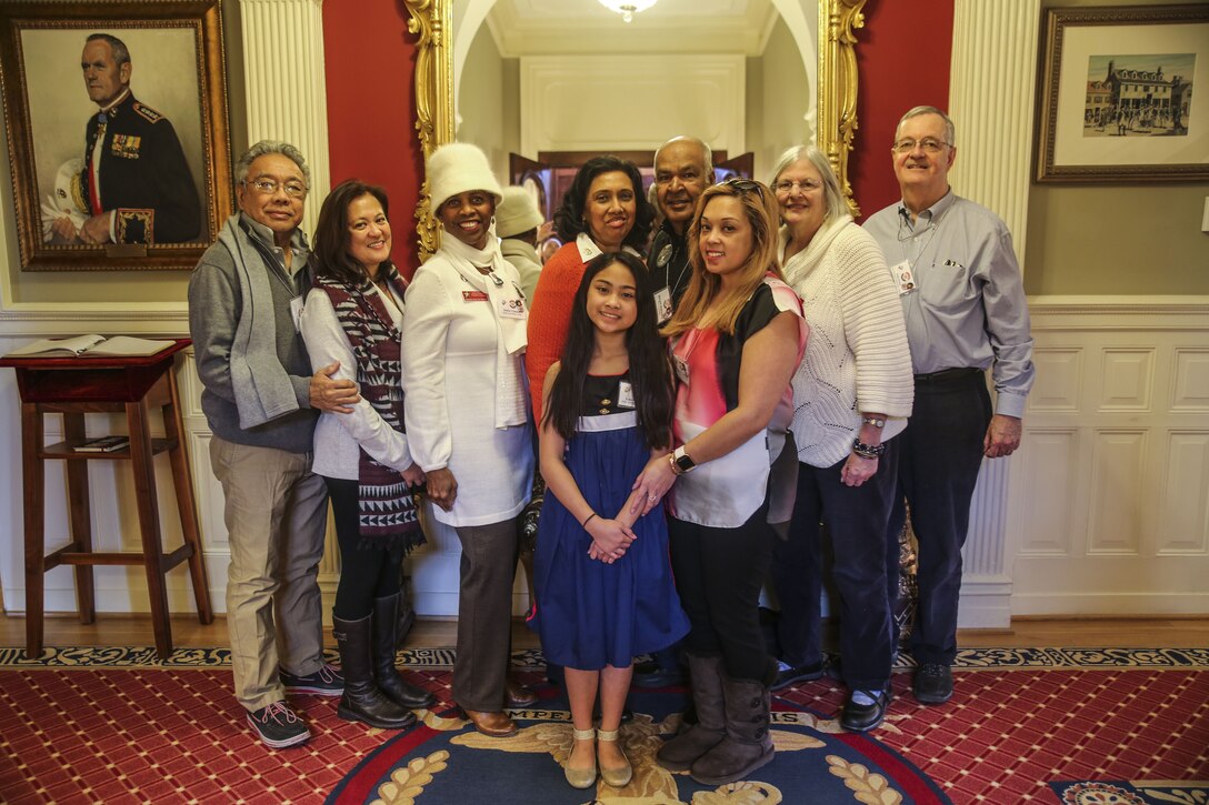 Marine Barracks Washington was honored to host five Gold Star Families at the Home of the Commandants, Marine Barracks Washington, Feb. 6, 2017. The term "Gold Star" describes an individual who has lost an immediate family member who served in the military. The families hosted were given a tour of the Commandant's residence with the aid of several Marine docents of MBW. (Official Marine Corps photo by Cpl. Damon McLean/Released)