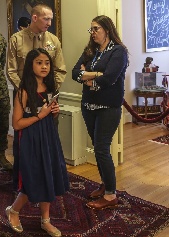 Marine Barracks Washington was honored to host five Gold Star Families at the Home of the Commandants, Marine Barracks Washington, Feb. 6, 2017. The term "Gold Star" describes an individual who has lost an immediate family member who served in the military. The families hosted were given a tour of the Commandant's residence with the aid of several Marine docents of MBW. (Official Marine Corps photo by Cpl. Damon McLean/Released)