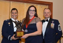 Col. Dana Nelson, 507th Air Refueling Wing vice commander, and Chief Master Sgt. David Dickson, 507th ARW command chief, present the 507th ARW Civilian  of the Year award to Mrs. Lauren Gleason, 507th ARW Public Affairs, Feb. 3, 2018, in Midwest City, Okla. (U.S. Air Force photo/Tech. Sgt. Samantha Mathison)