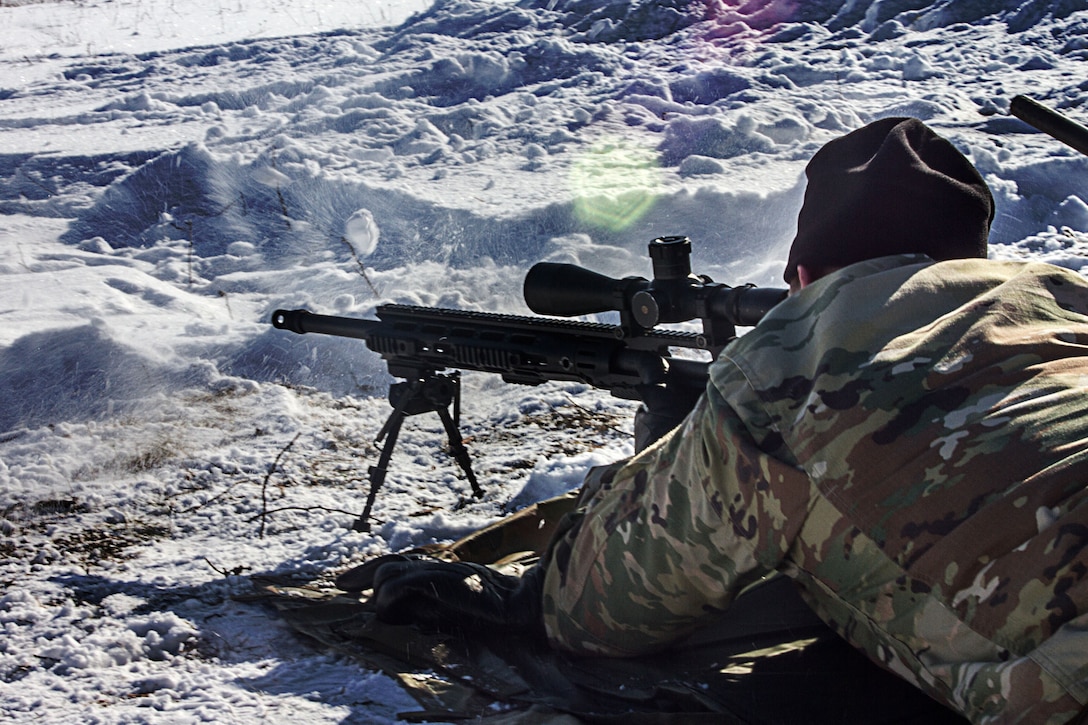 A U.S. soldier fires on a range in Ukraine.